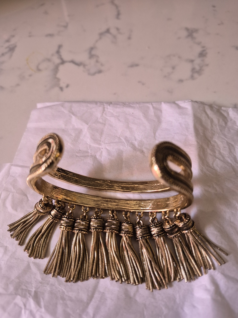 BCBGeneration Goldtone Tassel Cuff Bracelet Junior NWOT